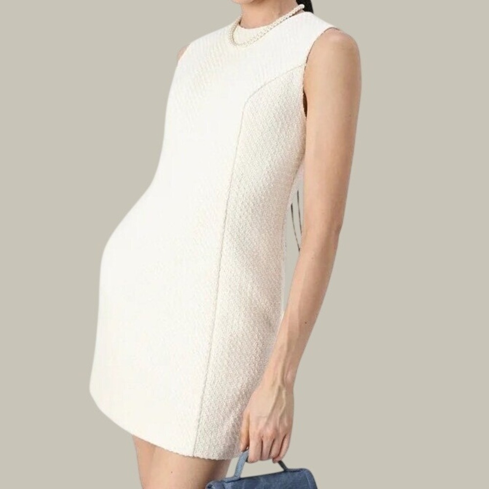 NWT TALL Abercrombie & Fitch Cream Tweed Sleeveless Shift Mini Dress Large